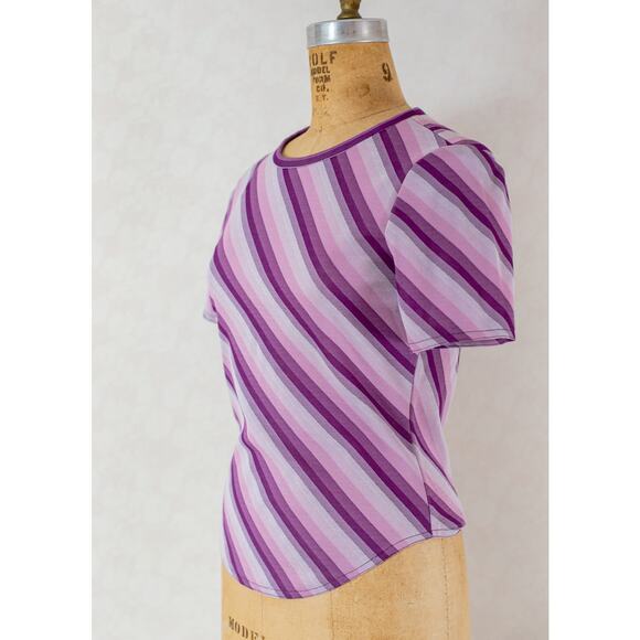 Vintage 80s retro 1980s women's purple diagonal stripe cropped shirt blouse, XS - Picture 7 of 10